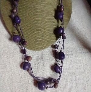 Purple nut beaded string necklace long boho